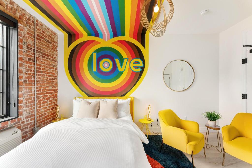 The Acoma House Bedroom with a painted heart