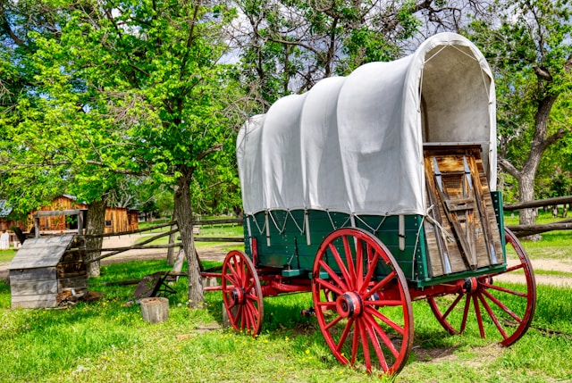 Covered wagon in park
