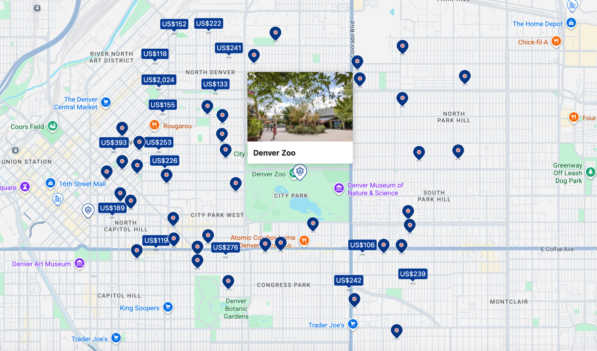 Map around the Denver Zoo